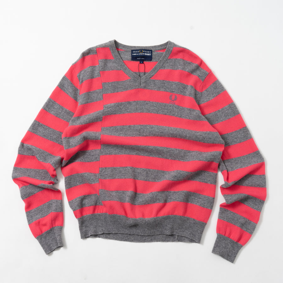 Fred Perry × Comme des Garçons Striped V-Neck Knit Sweater