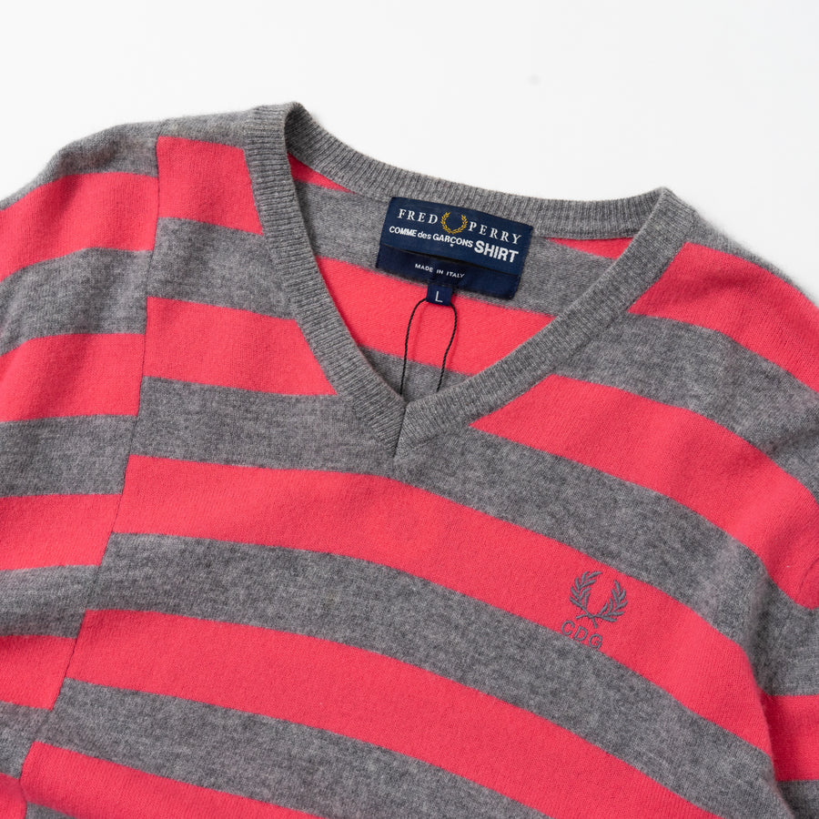 Fred Perry × Comme des Garçons Striped V-Neck Knit Sweater