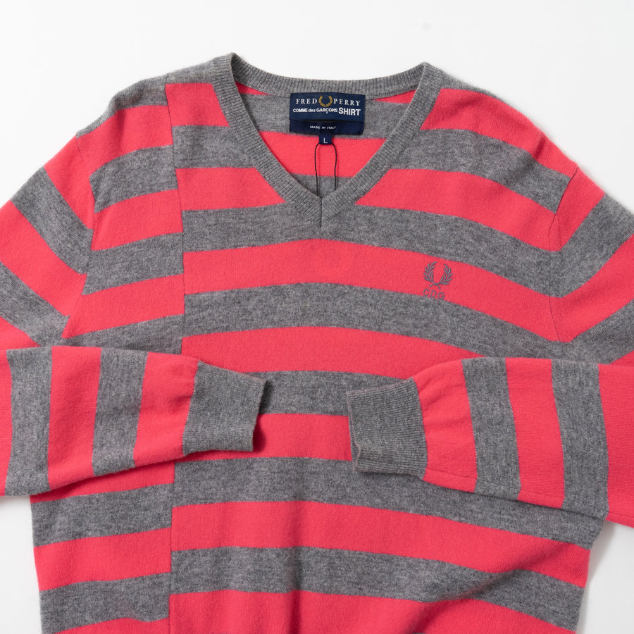 Fred Perry × Comme des Garçons Striped V-Neck Knit Sweater
